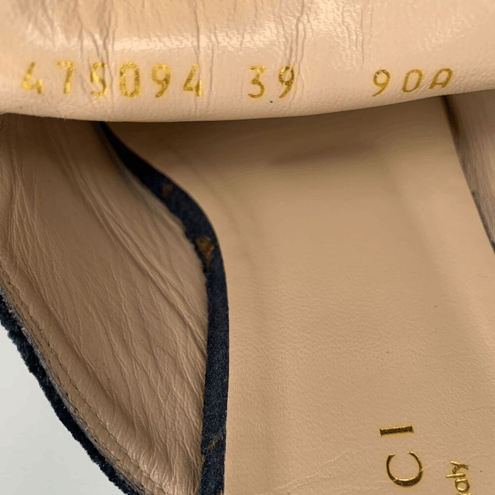 SOLD Gucci Princetown Horsebit Mules Navy Blue GG Logo Velvet Flat Loafers - Picture 6 of 14